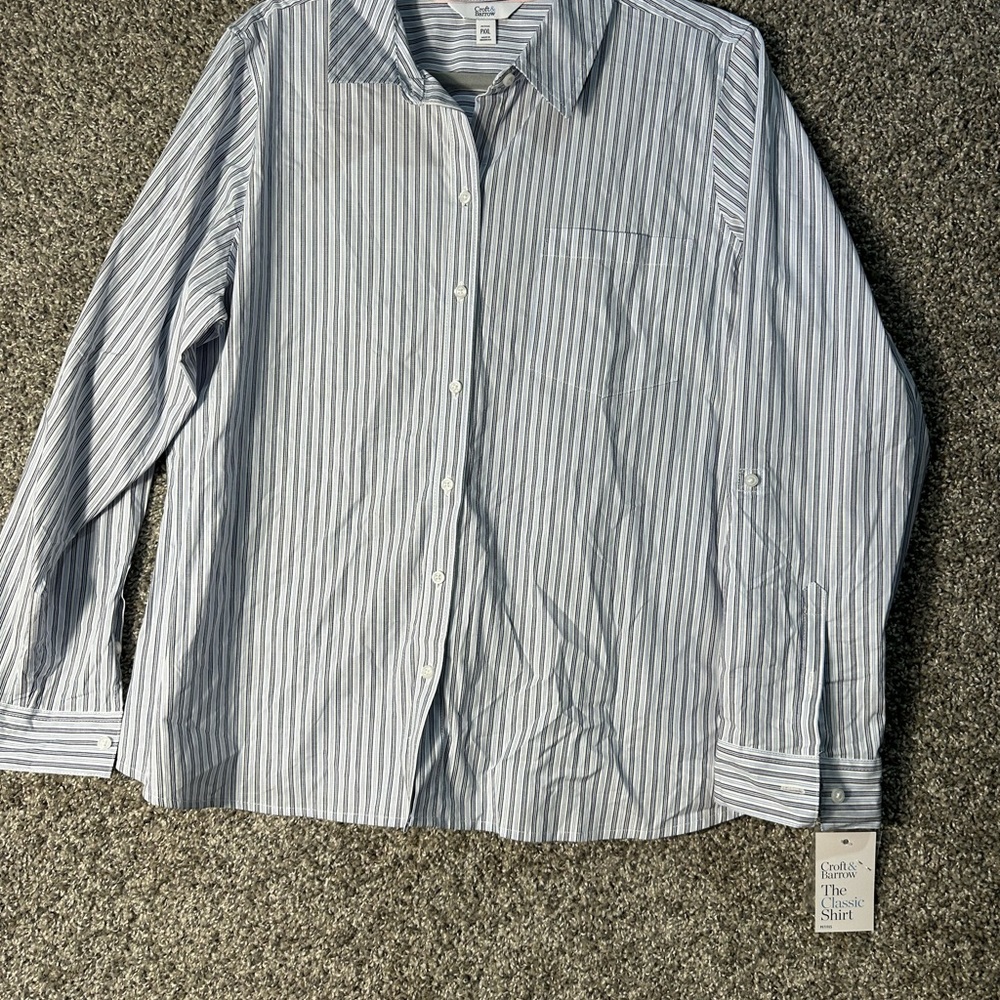 NWT Croft & Barrow women’s blue striped button down shirt Sz PXXL - Picture 2 of 6